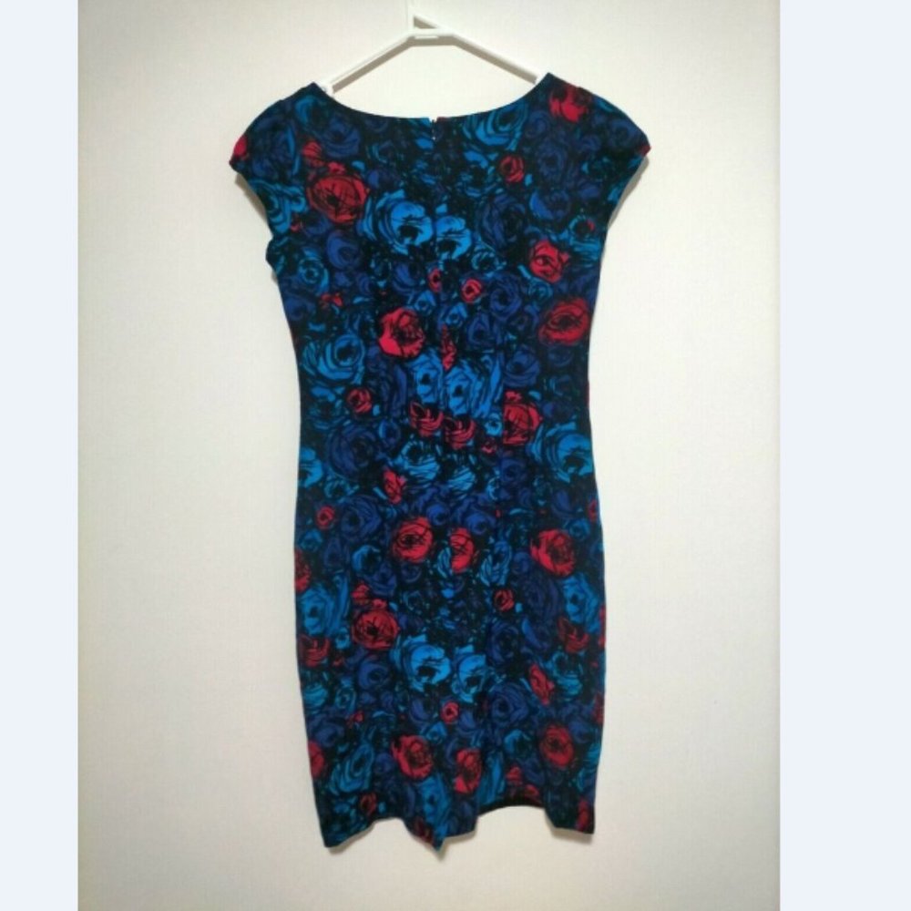 David Lawrence Blue Floral Pencil Dress Size 8 Cap Sleeve Lined Formal Corporate - Picture 4 of 5